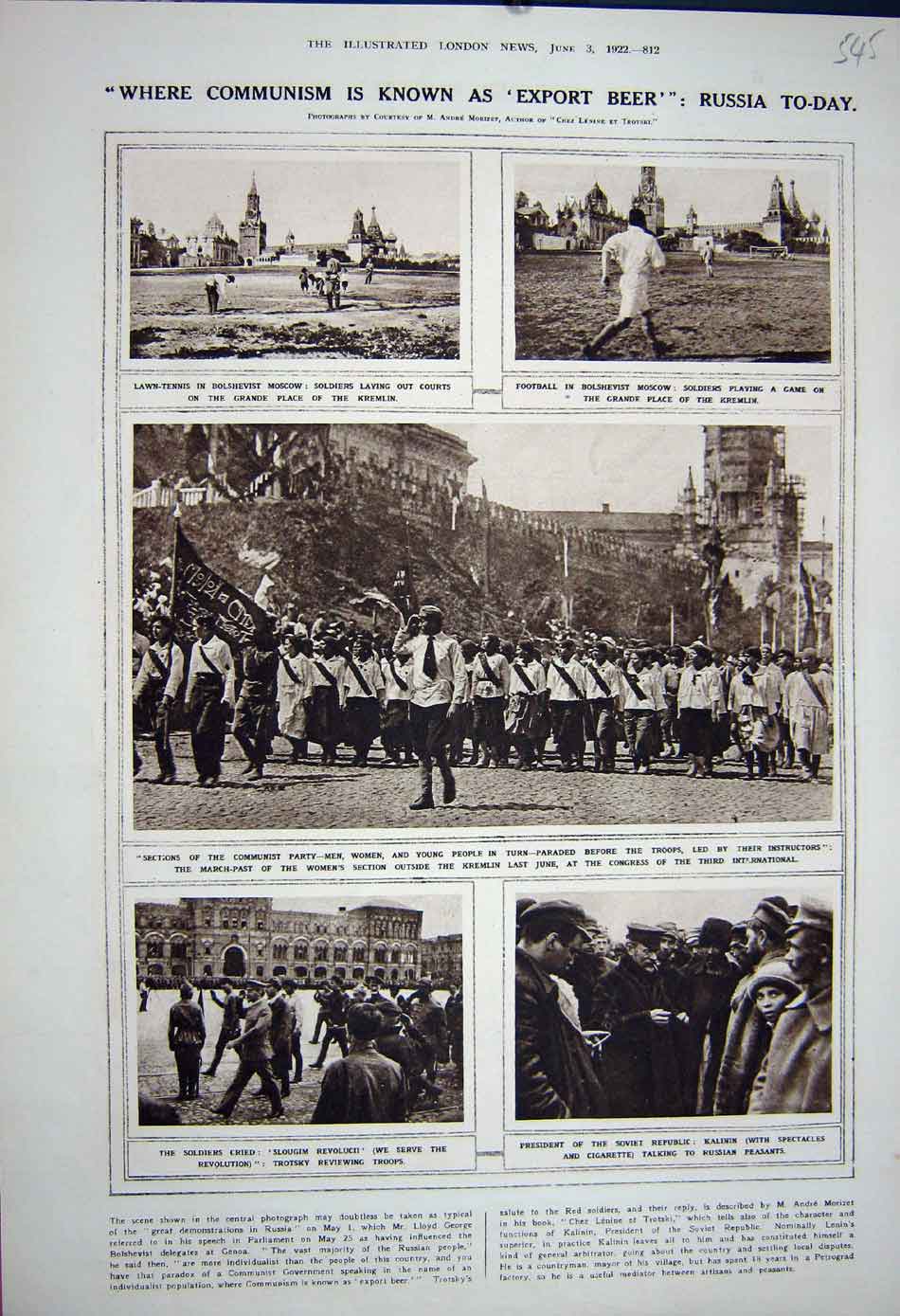 Original Old Vintage Print 1922 Lawn Tennis Bolshevist Moscow Communist Kremlin