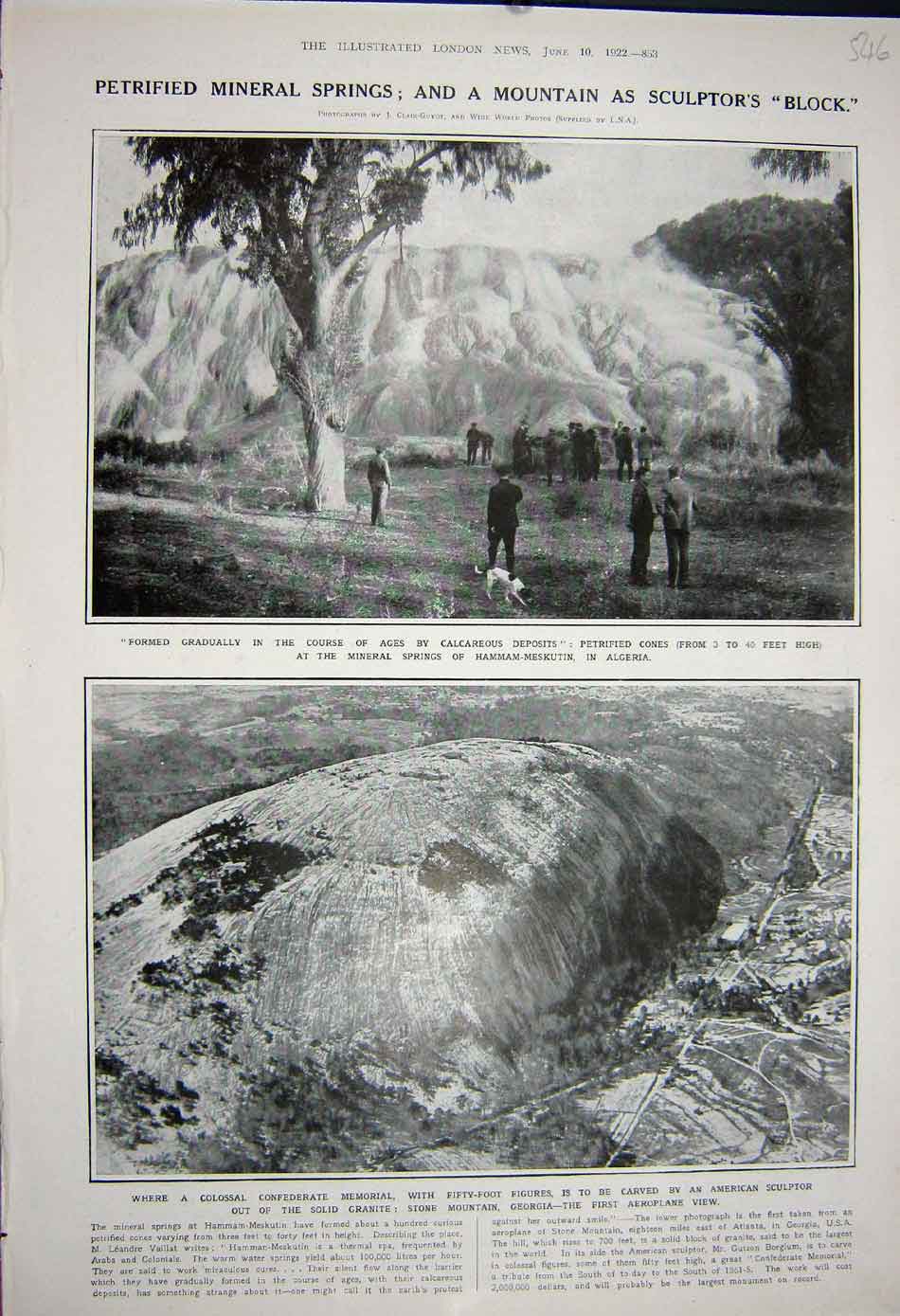 Original Old Vintage Print 1922 Mineral Springs Hammam-Meskutin Algeria Georgia