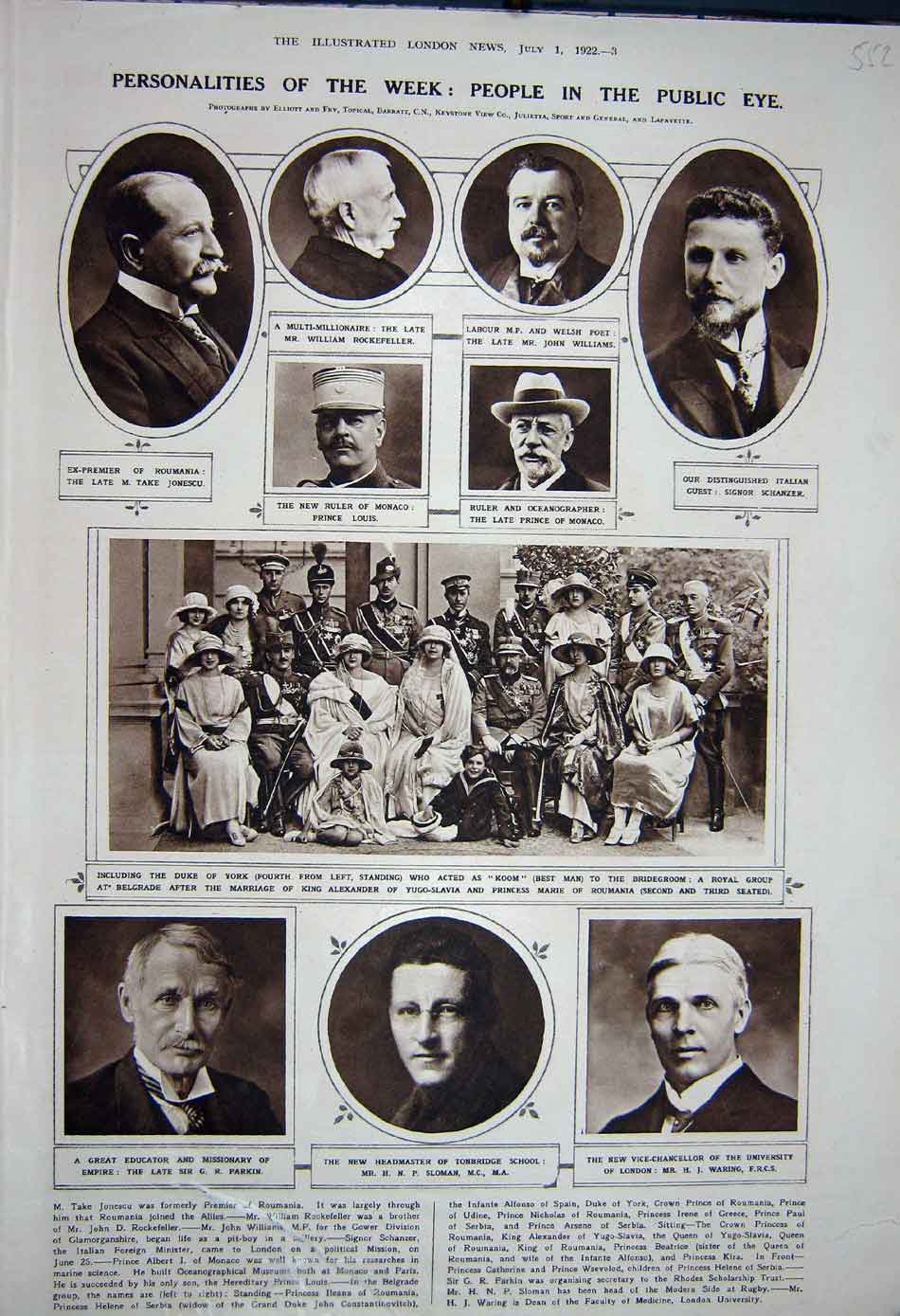 Old Vintage Print 1922 Jonescu Monaco Schanzer Sloman Parkin Ww1Ing Men 20th