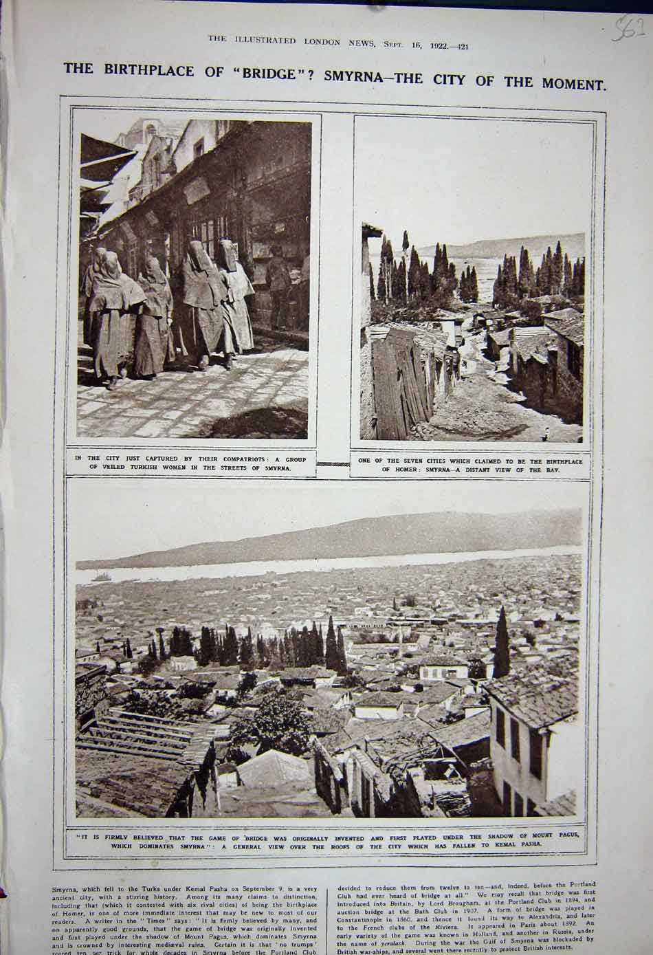 Old Vintage Print 1922 Turkish Women Smyrna Birthplace Homer Kemal Pasha 20th