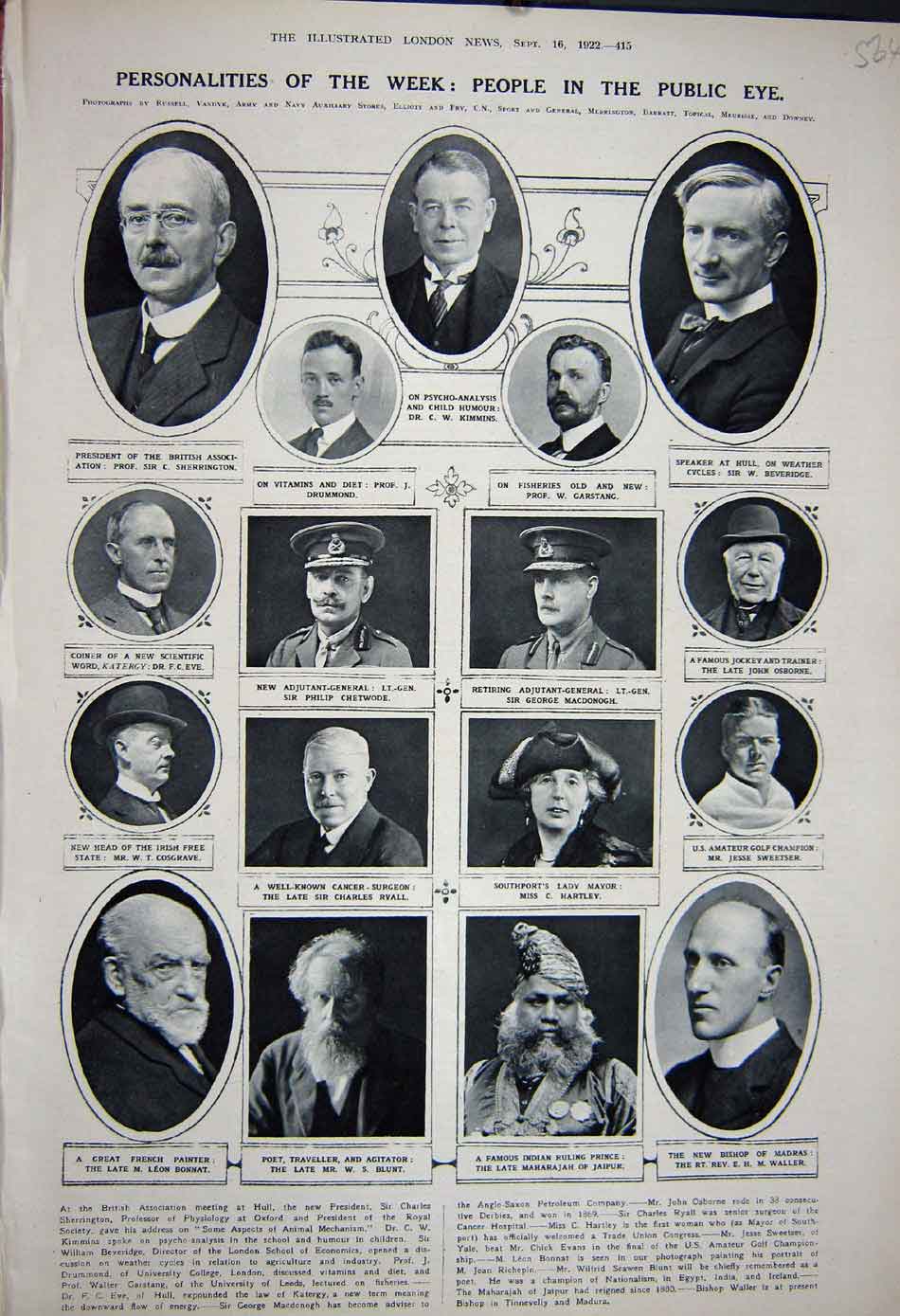 Original Old Vintage Print 1922 Men Sherrington Waller Ryall Osborne Cosgrave