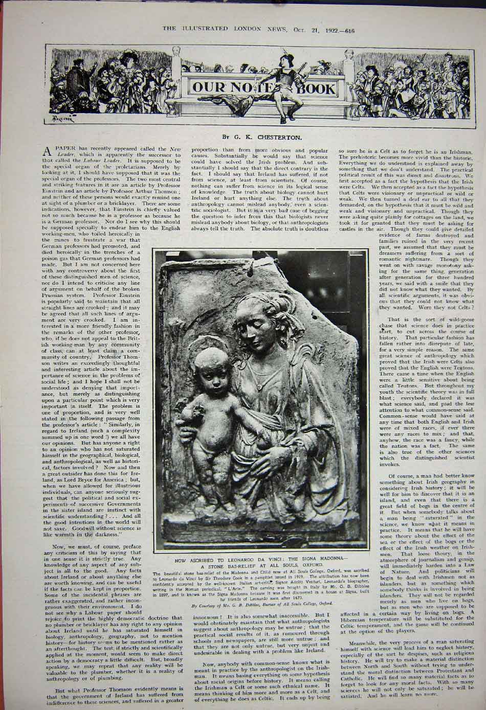 Old Vintage Print 1922 Lloyd George Port London Building Signa Madonna 20th