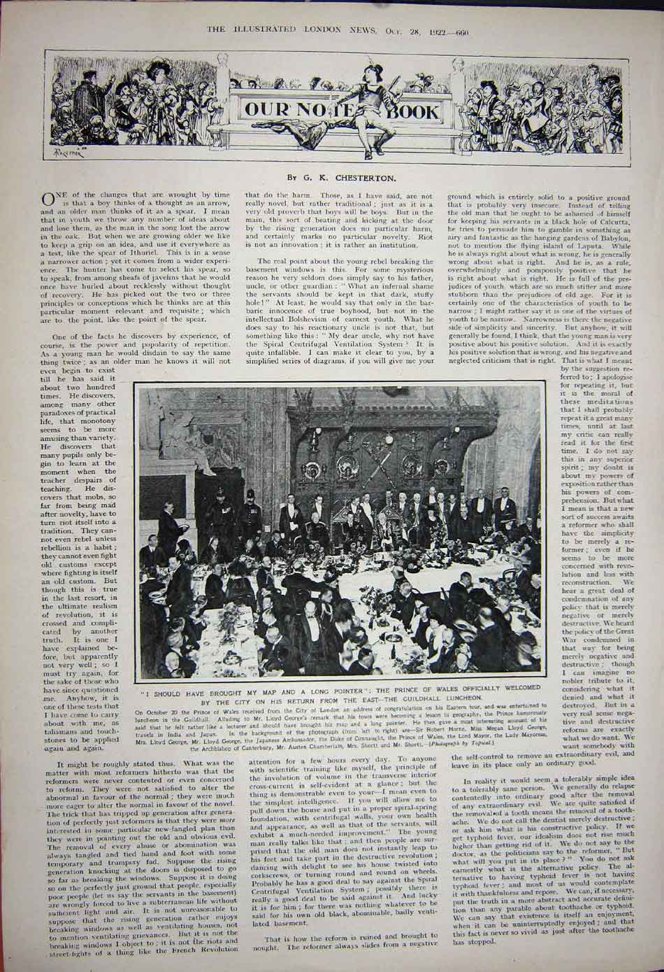 Antique Old Print 1922 Prime Minister Andrew Bonar Prince Wales Guildhall 20th