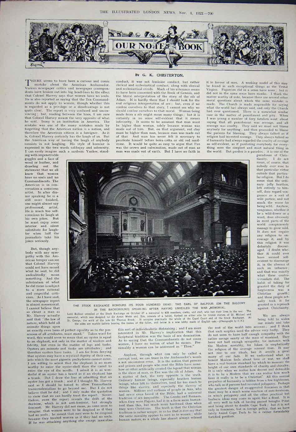 Old Vintage Print 1922 Pope Vatican Gardens Roman Catholic Balfour Ww1 20th