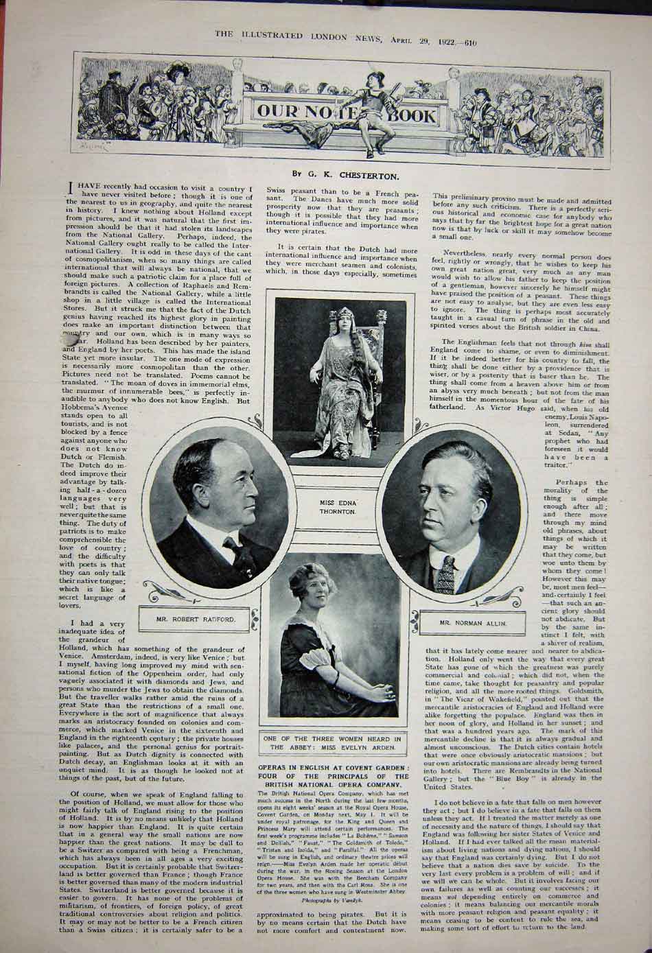 Original Old Vintage Print 1922 Robert Horne Chancellor Thornton Allin Arden