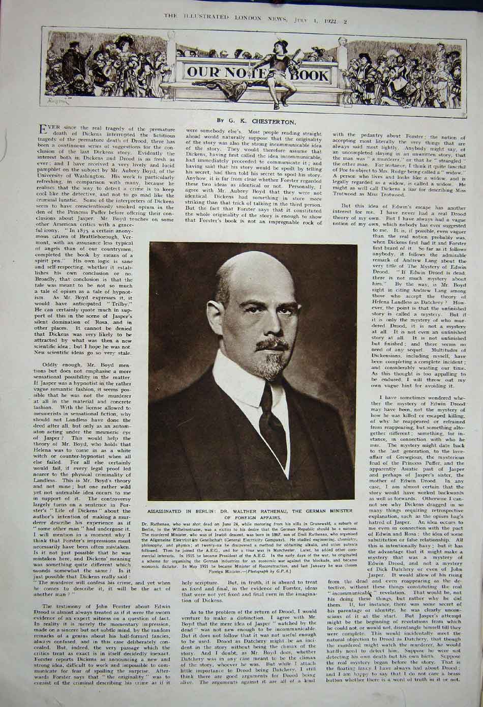 Old Vintage Print 1922 Widow Henry Wilson Marshal Foch Paul'S Rathenau 20th