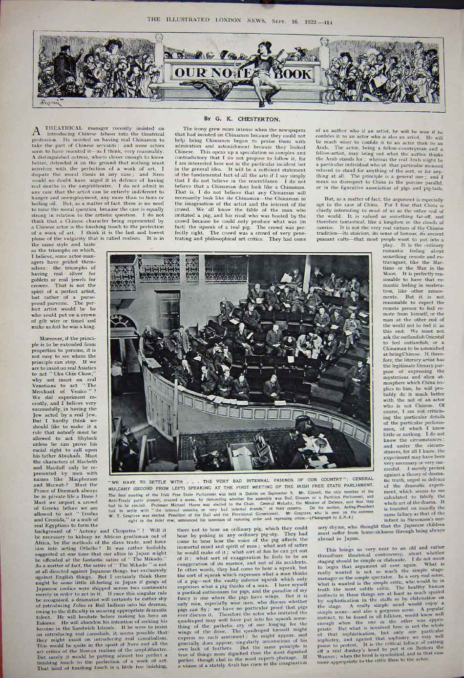 Old Vintage Print 1922 Rescue Hammonia German Ship General Mulcahy Irish 20th