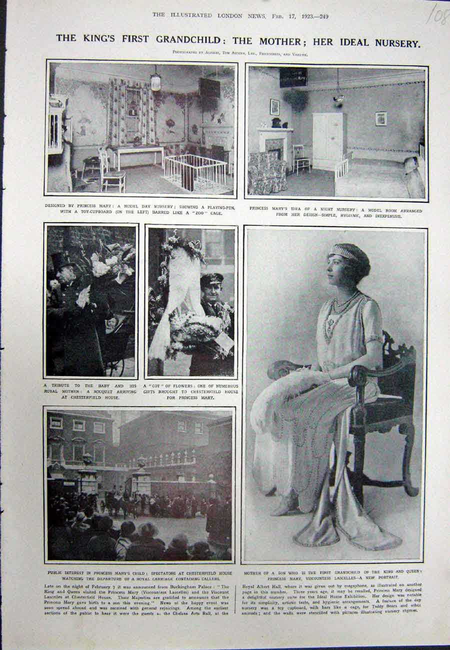 Old Vintage Print 1923 Royal Baby Princess Mary Chesterfield Christening 20th