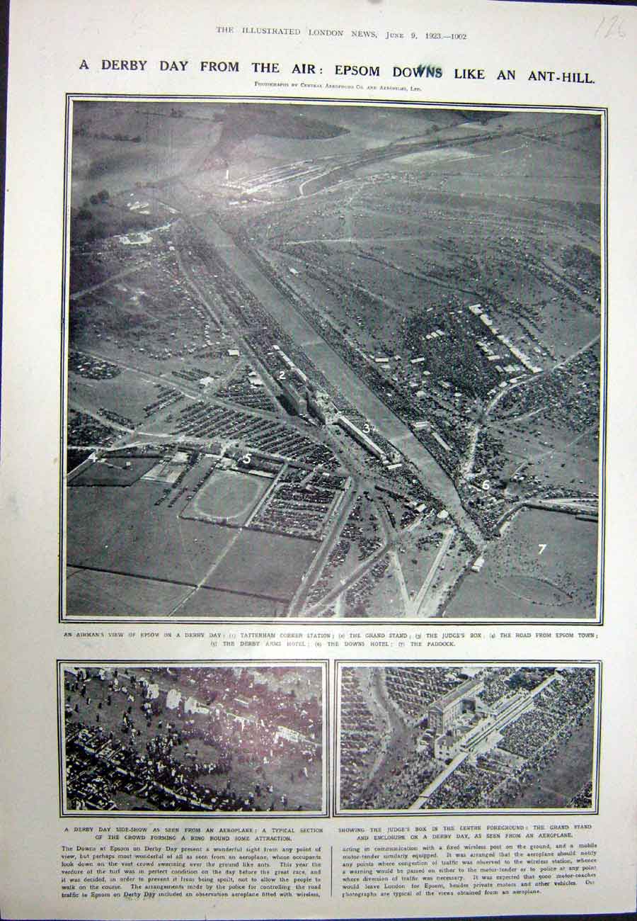 Original Old Vintage Print 1923 Derby Horse Racing Tattenham Hotel Sport Judges