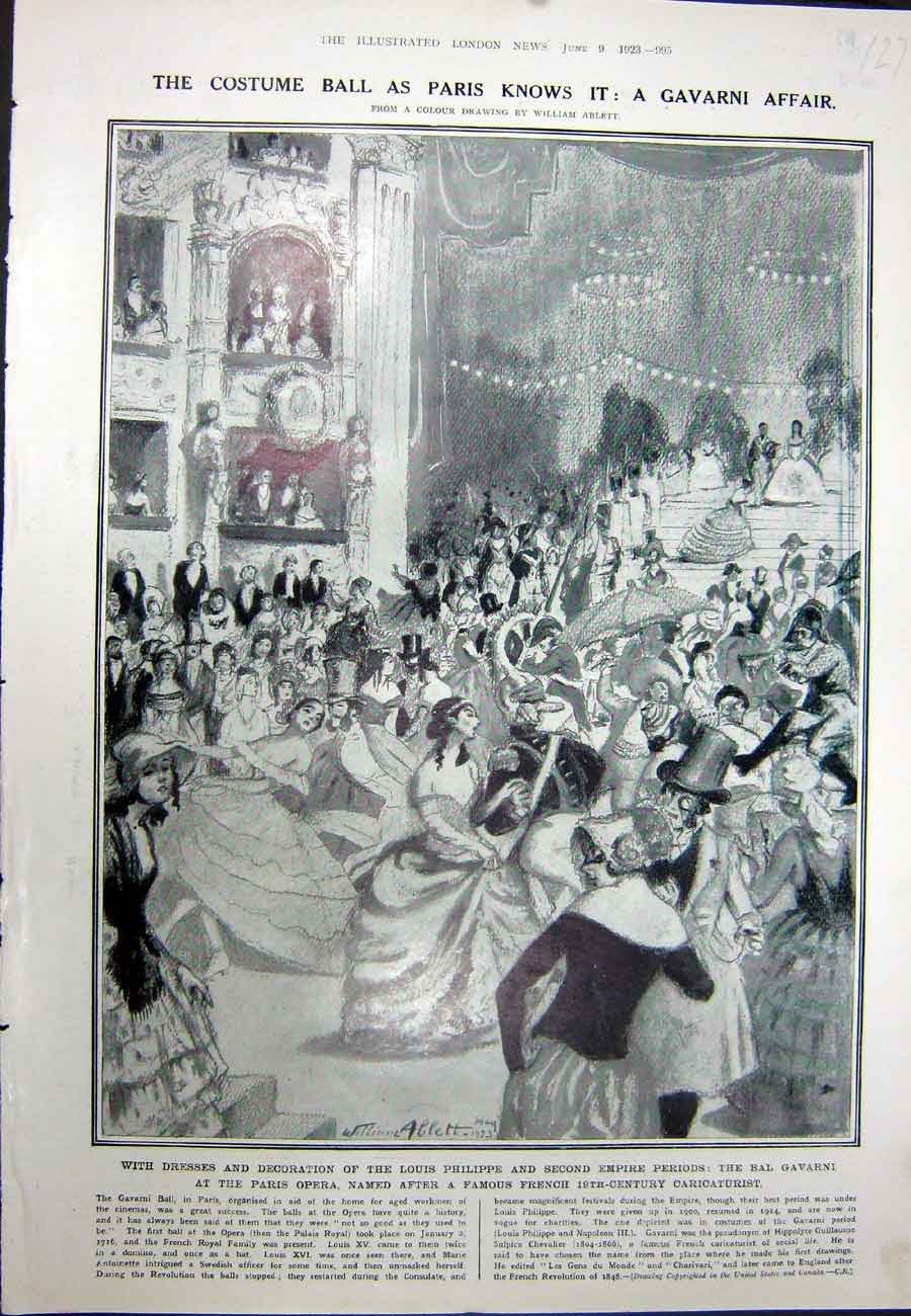 Old Vintage Print 1923 Costume Ball Paris Gavarni Opera Louis Phillippe 20th