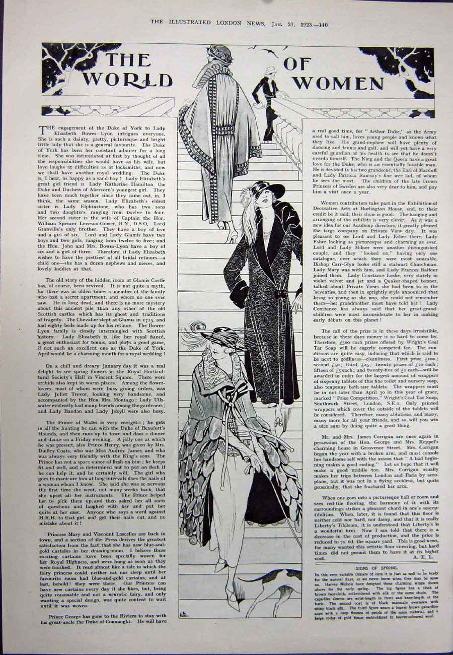 Old Vintage Print 1923 Rugby Football Wales England Sport Women Fashion 20th