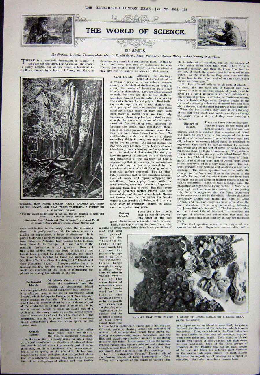 Antique Old Print 1923 Bismarck Statue Berlin Reichstag Island Coral Reef 20th