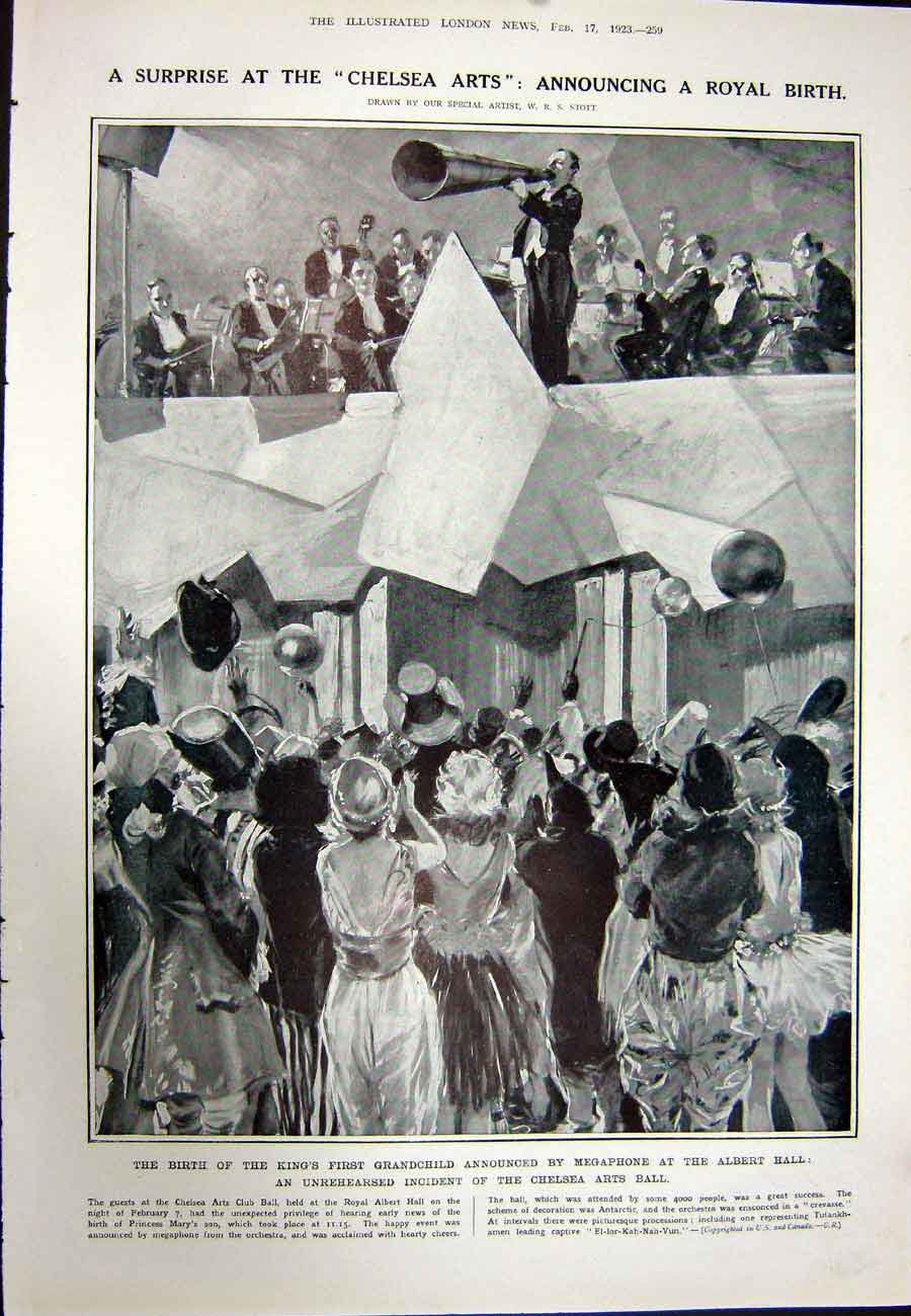 Antique Old Print 1923 Animals Stoat Mole Hare Winter Albert Hall Chelsea 20th