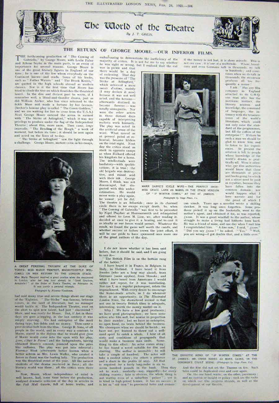 Old Vintage Print 1923 Germinating Osiris Cedar-Wood Lane Theatre Sabre 20th