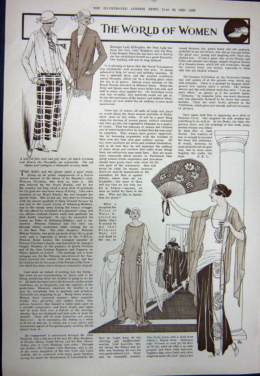 Old Vintage Print 1923 Pompeii Horticultural Show Chelsea Womens Fashion 20th