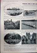 Old Vintage Print 1923 Polo Sofia Boat-Race Wallace Wood Cricket Acland 20th