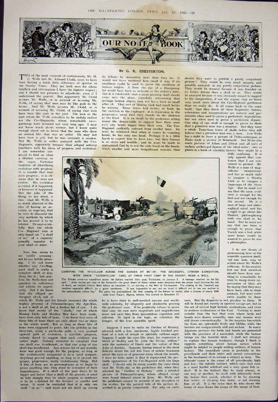 Antique Old Print 1923 Valley Tombs Kings Thebes Vulture Caterpillar Cars 20th