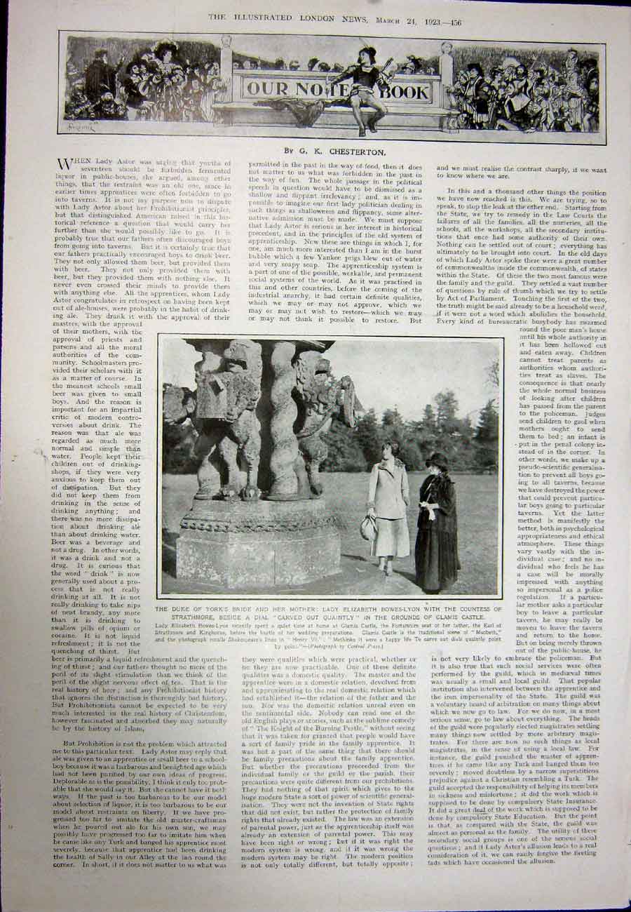 Old Vintage Print 1923 Duke York Elizabeth Bowes-Lyon Edinburgh Glamis 20th
