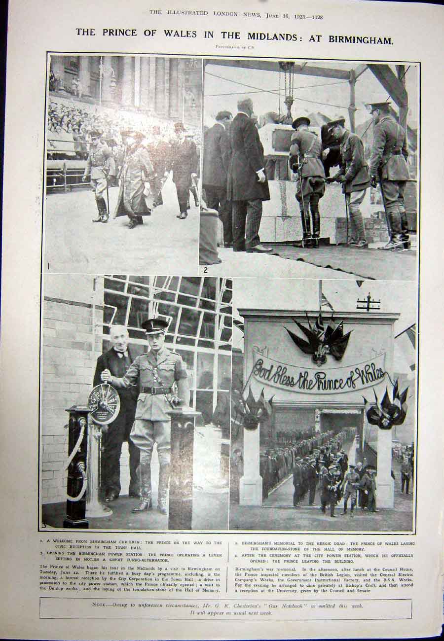 Original Old Vintage Print 1923 Princess Maud Royalty Prince Wales Birmingham