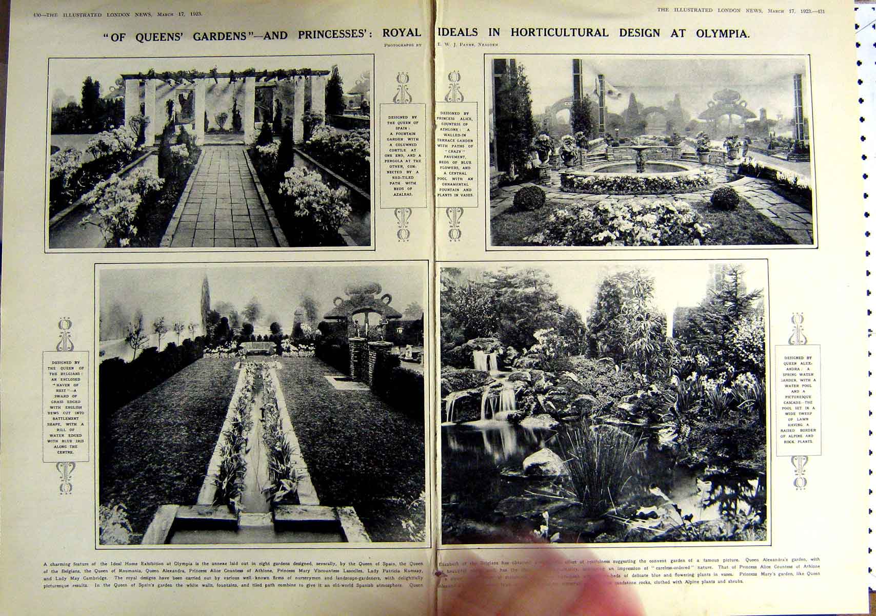 Old Vintage Print 1923 Horticultural Gardens Olympia Flowers Kemal Pasha 20th