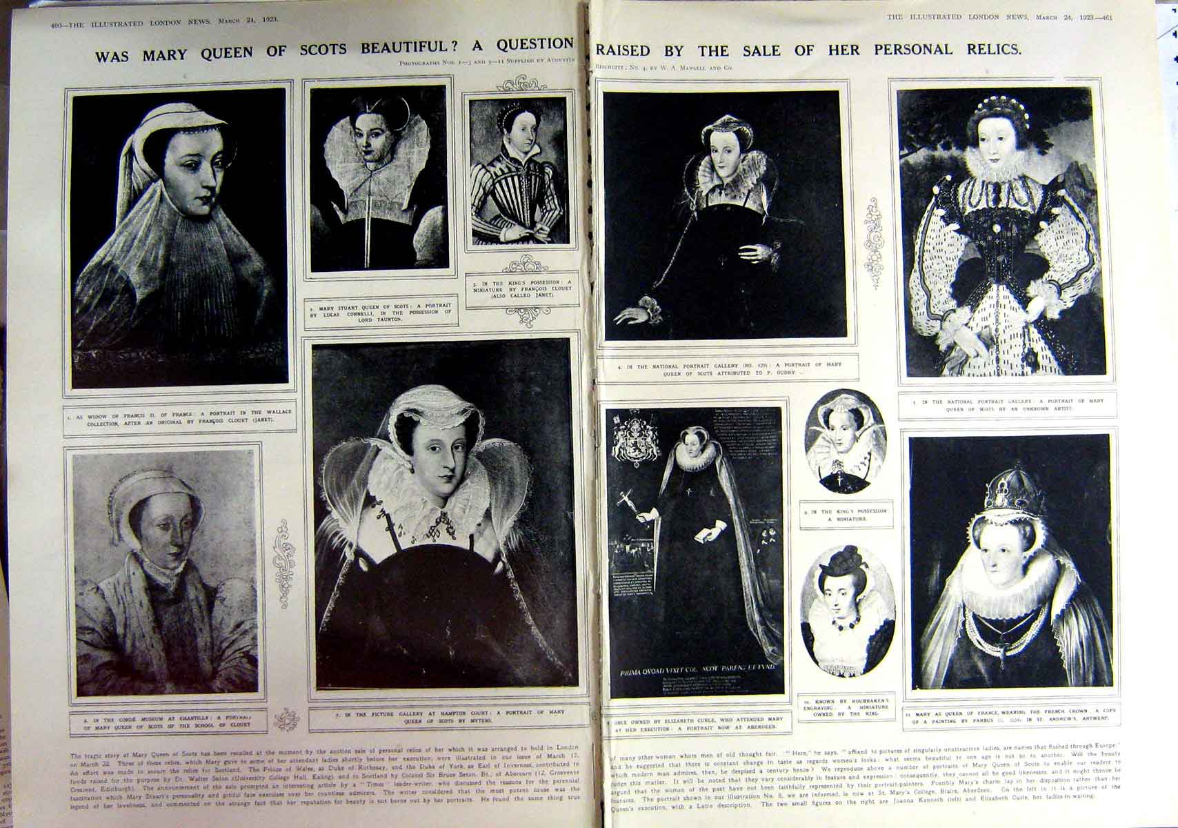 Original Old Vintage Print 1923 Portraits Mary Queen Scots Planets Saturn Moon