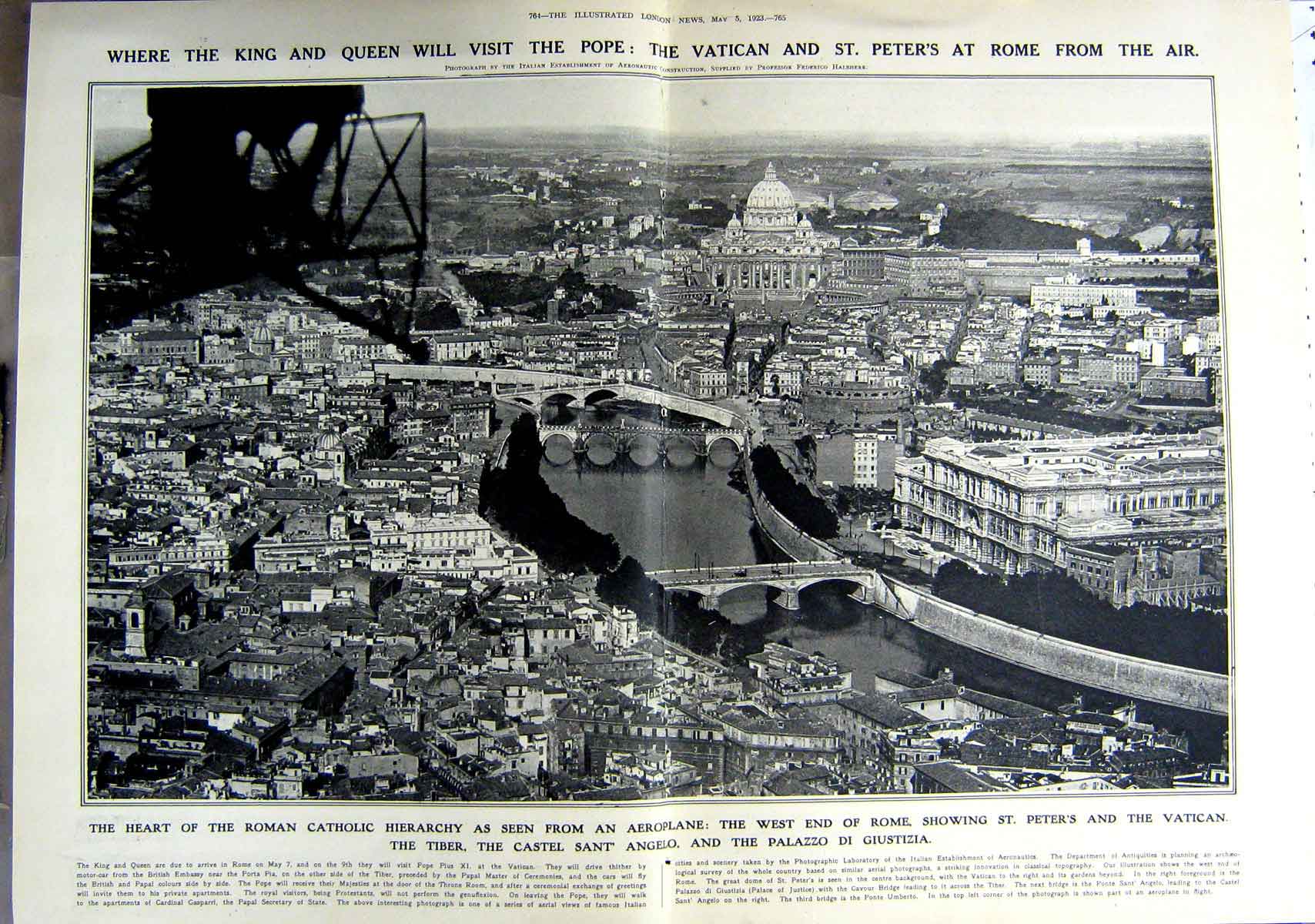 Old Vintage Print 1923 Rome Vatican Tiber Angelo Giustizia Romulus Forum 20th