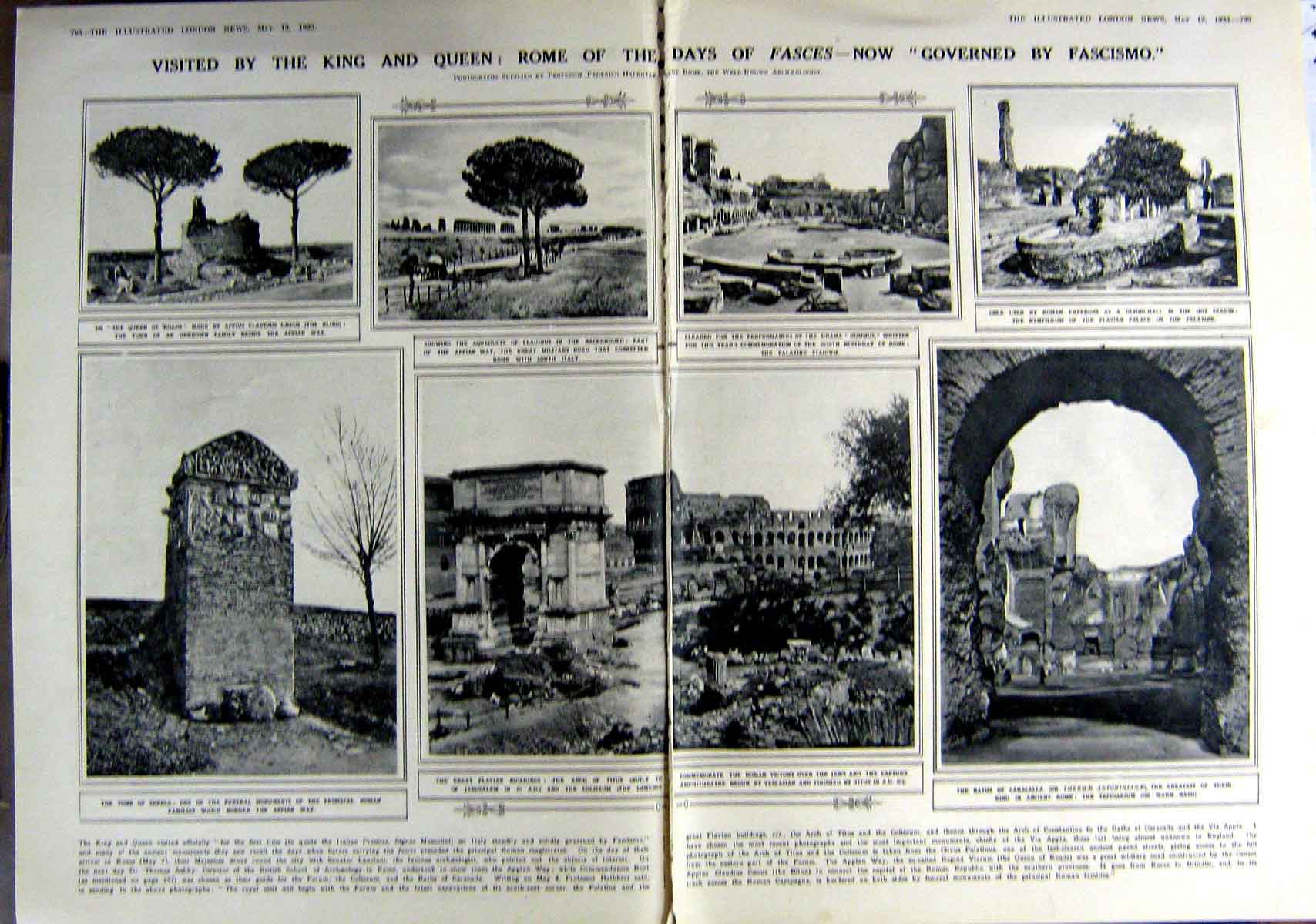 Original Old Vintage Print 1923 Rome Tomb Seneca Caracalla Claudius Nymphaeum