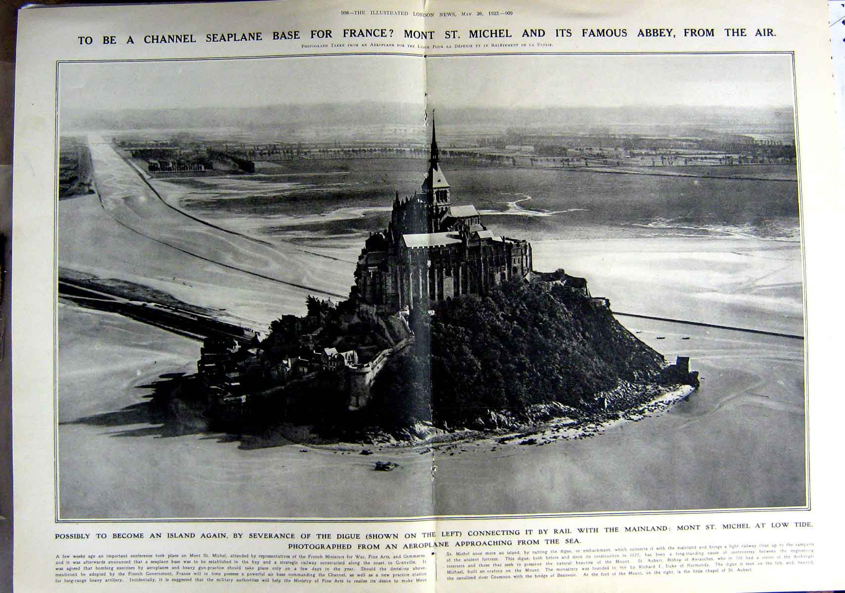 Antique Old Print 1923 Mont St. Michel Abbey Photograph Humming Bird Lady 20th