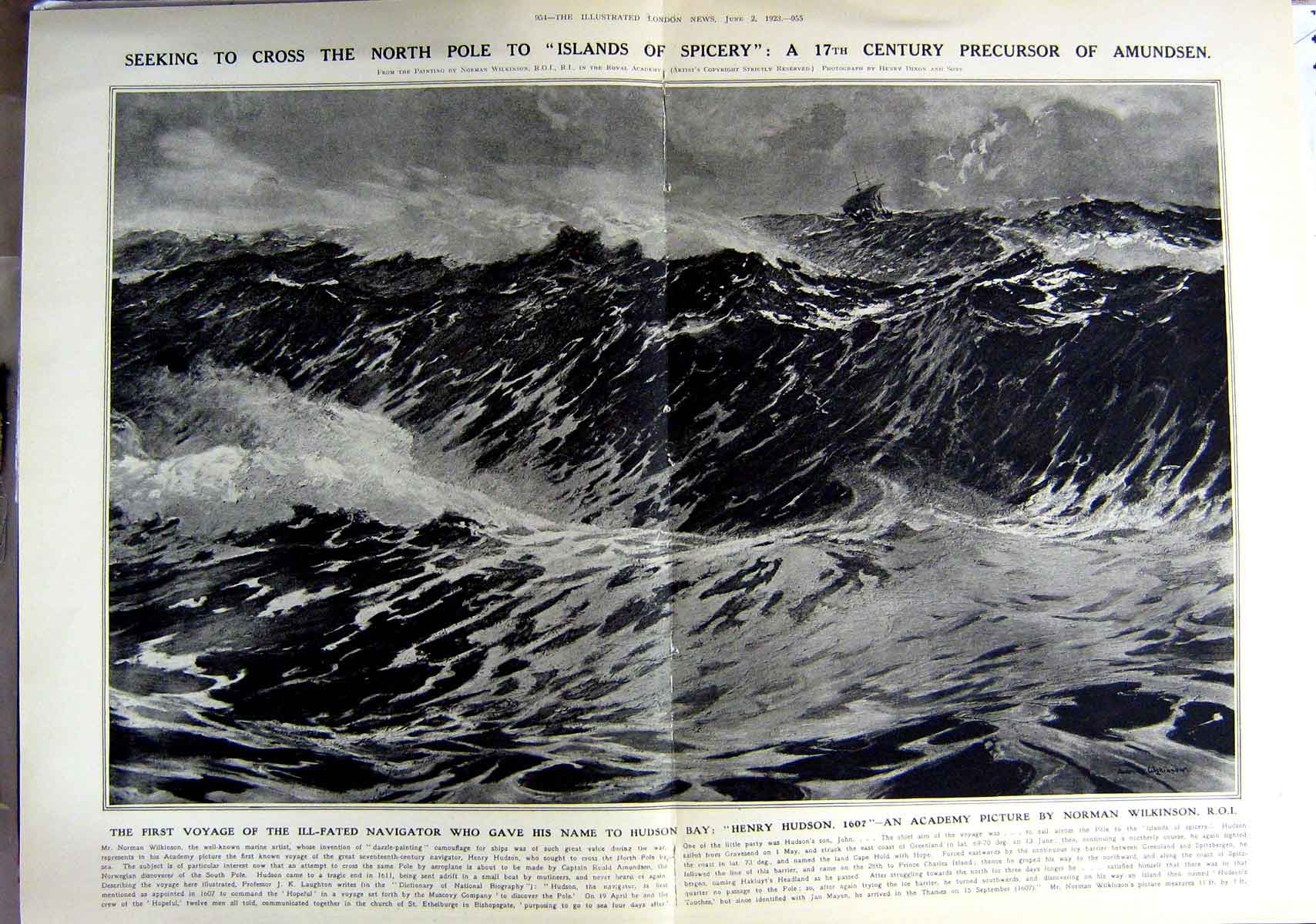Old Vintage Print 1923 Henry Hudson North Pole Amundsen Africa Locusts 20th