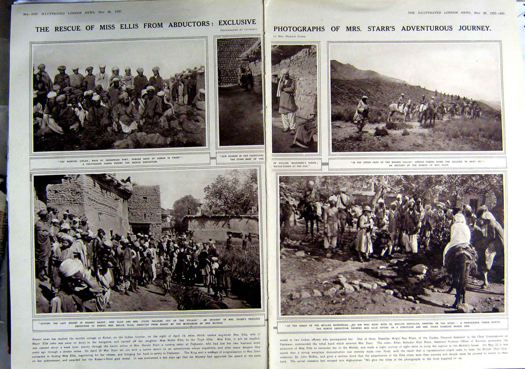 Original Old Vintage Print 1923 Mrs Starr Shenawari Fort Ellis Kohat Abdullah