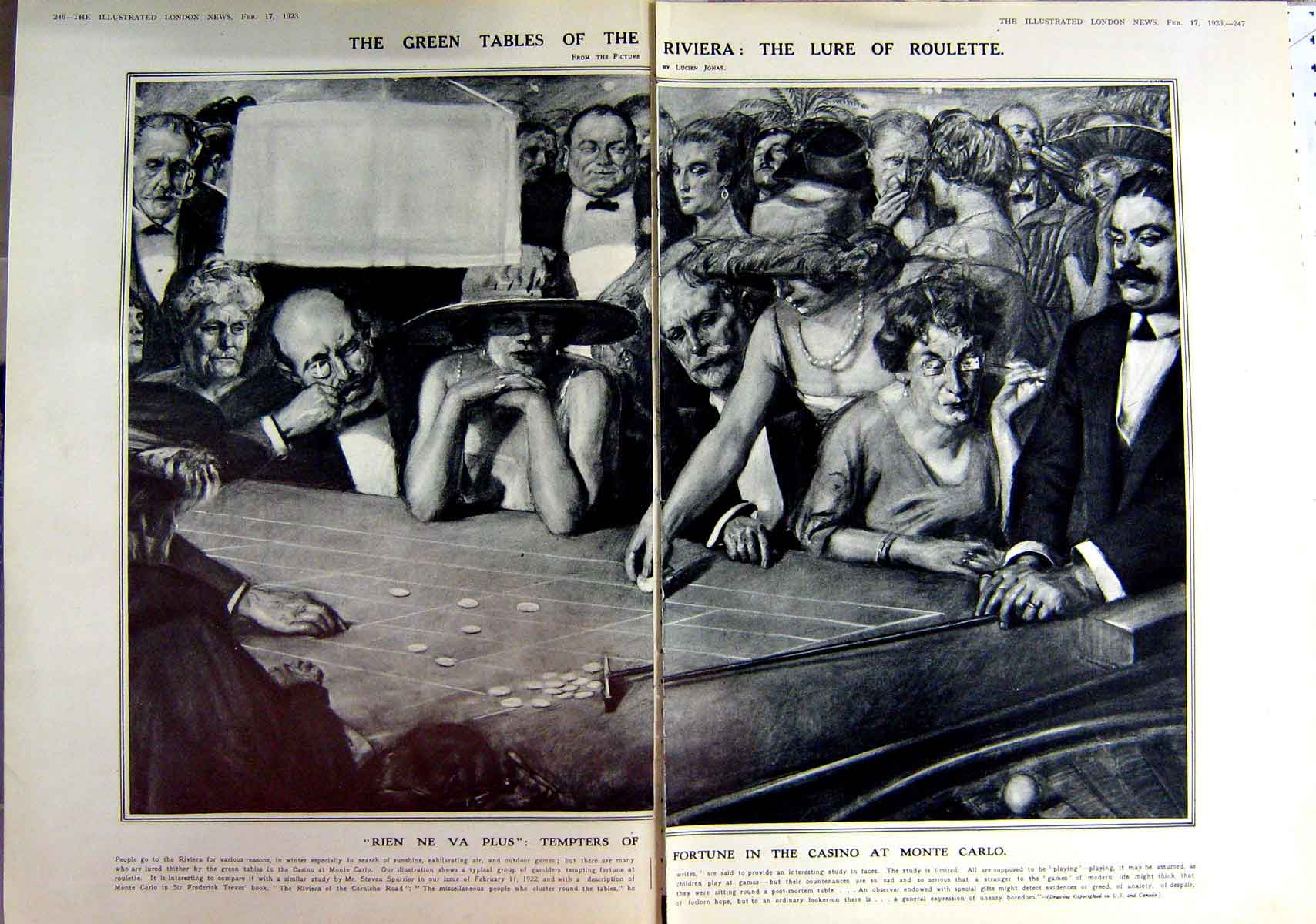 Old Vintage Print 1923 Roulette Casino Monte Carlo France Niagara Falls 20th