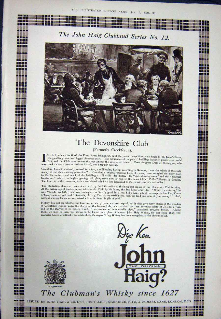 Original Old Vintage Print 1923 Carrington Pearls African Holidays Haig Whisky