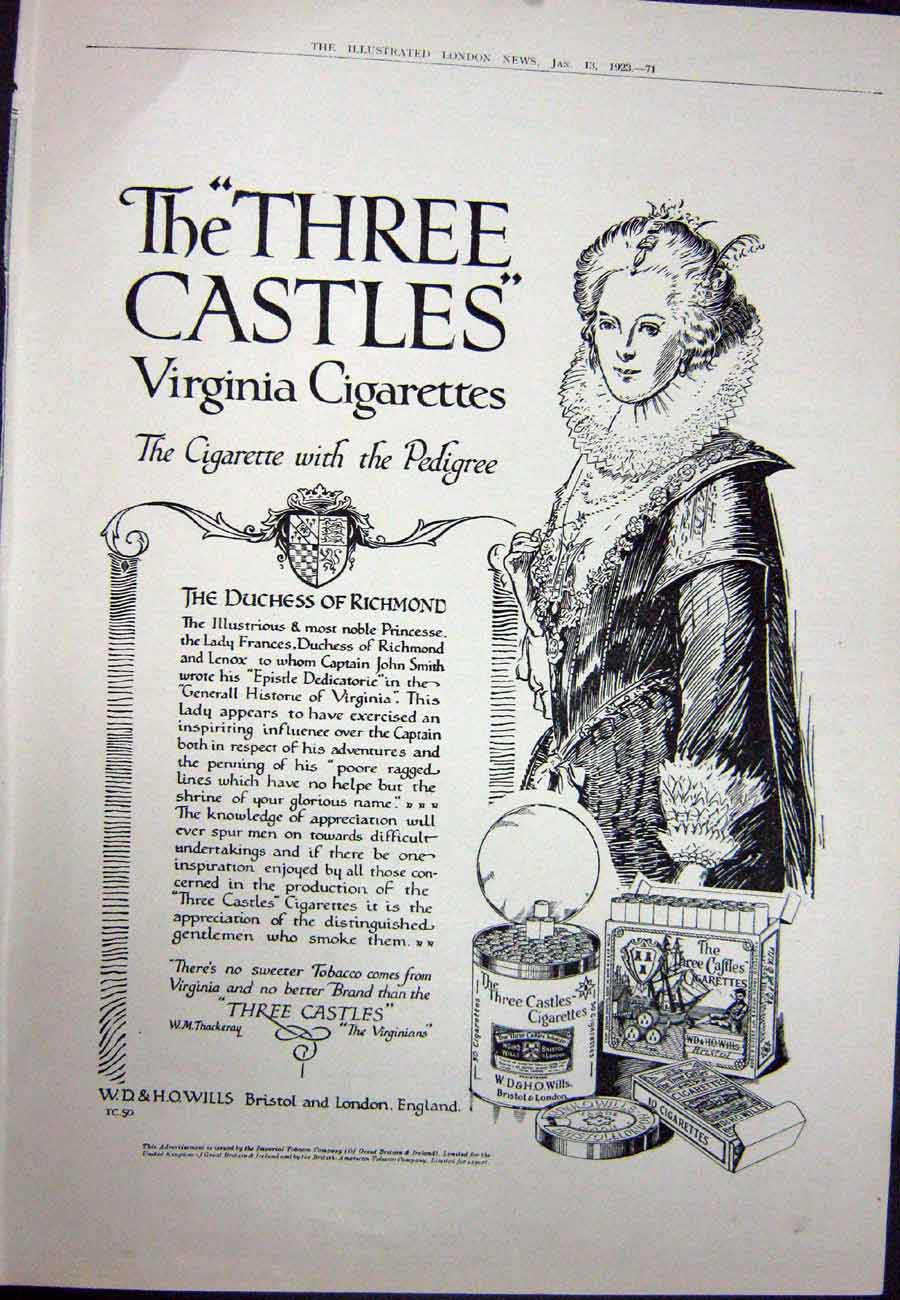 Old Vintage Print 1923 Castles Virginia Cigarettes Kenilworth Aeroplane 20th