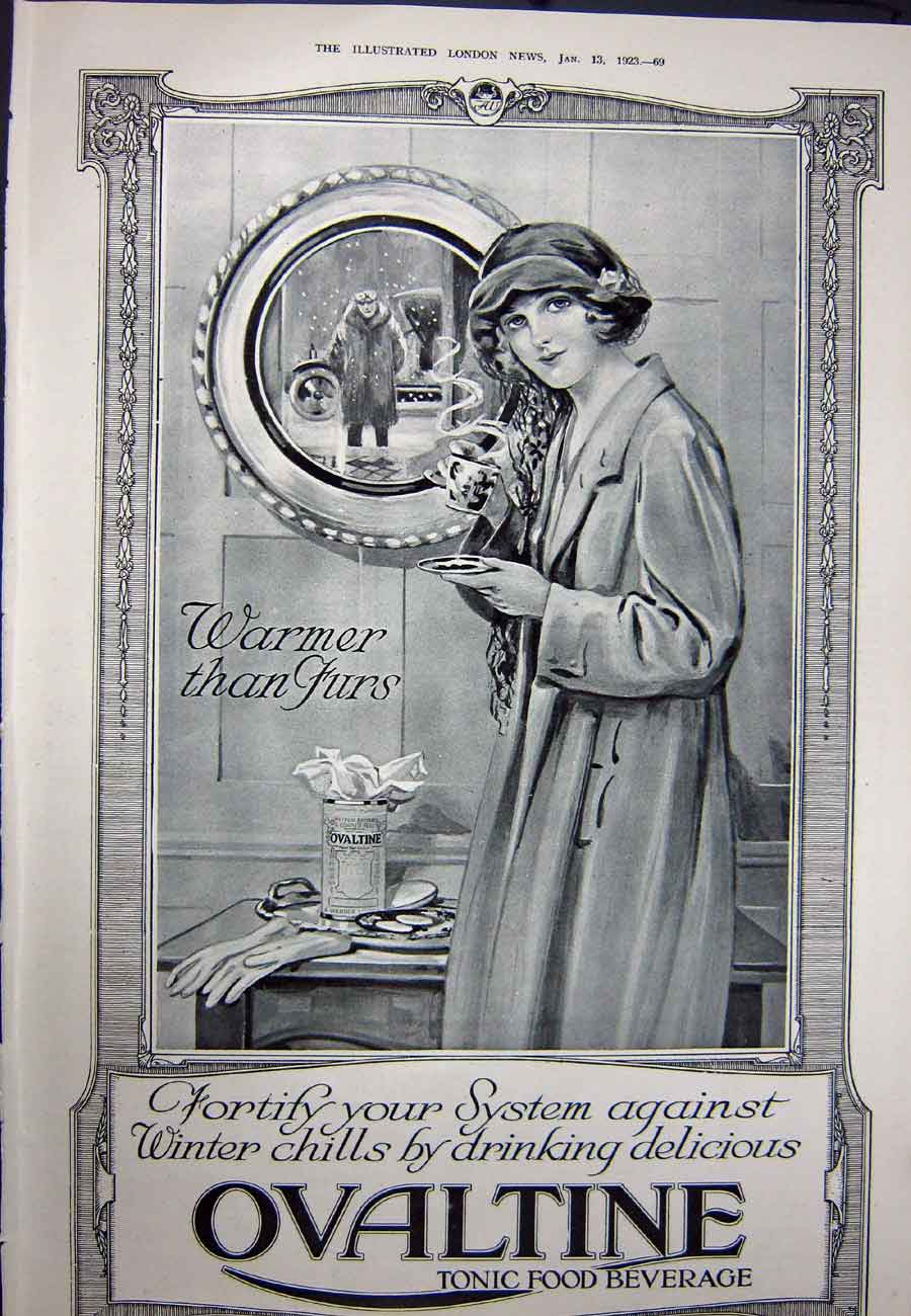 Antique Old Print 1923 Vaseline Linen Ovaltine Bevrage Tram-Ticket Office 20th