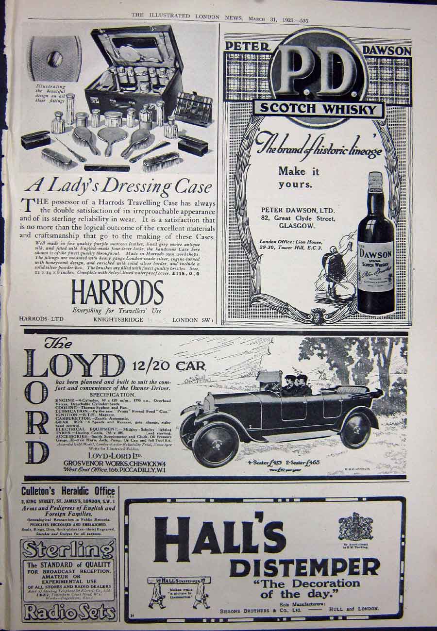 Original Old Vintage Print 1923 Rolls-Royce Motor Car Harrods Whisky Loyd-Lord