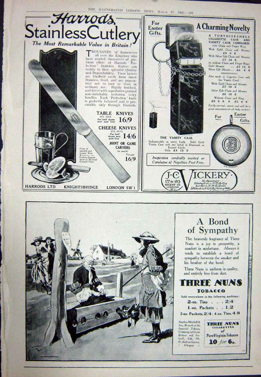 Antique Old Print 1923 Sandy Macdonald Scotch Whisky Nuns Tobacco Harrods 20th