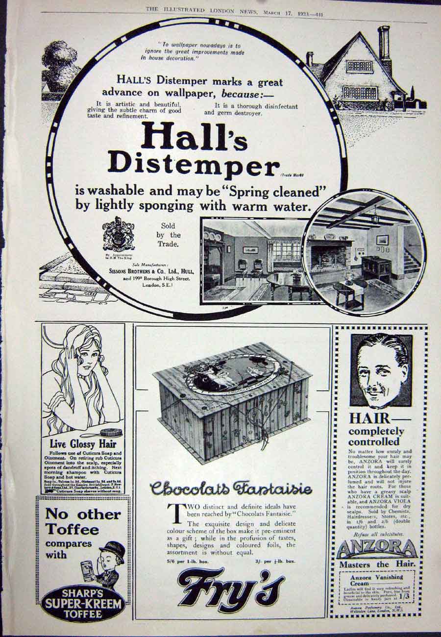 Old Vintage Print 1923 Royal Academy Music Hall'S Distemper Fry'S Cocoa 20th