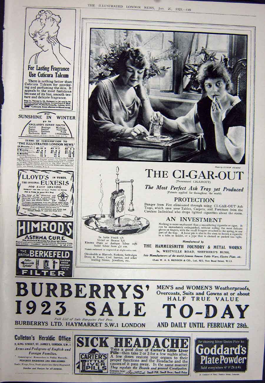 Old Vintage Print 1923 Crossley Rover Motor Car Burberrys Cigarette Tray 20th