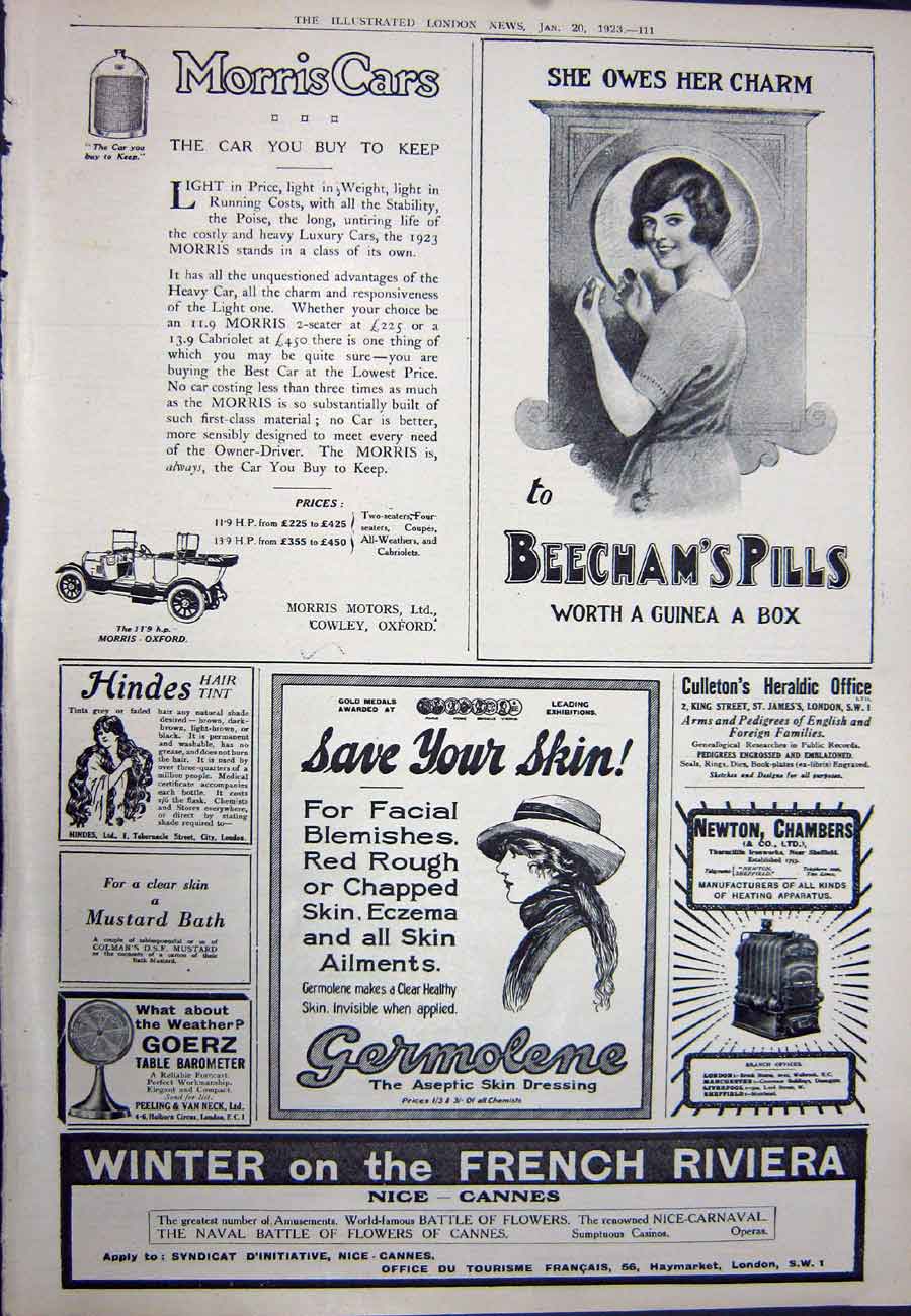 Old Vintage Print 1923 Grants Cherry Brandy Beecham'S Germolene Cannes 20th