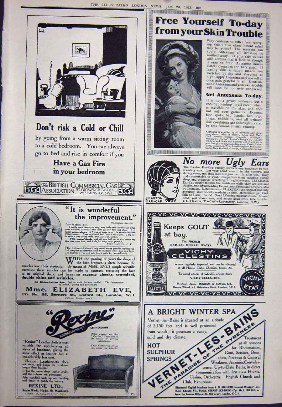 Old Vintage Print 1923 Bp Motor Oil Rexine Vichy-Celestins Claxton Cap 20th