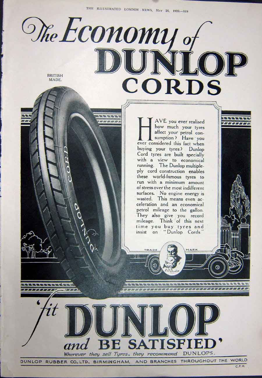 Old Vintage Print 1923 Christie Manson Woods Auction Dunlop Cords Tyres 20th