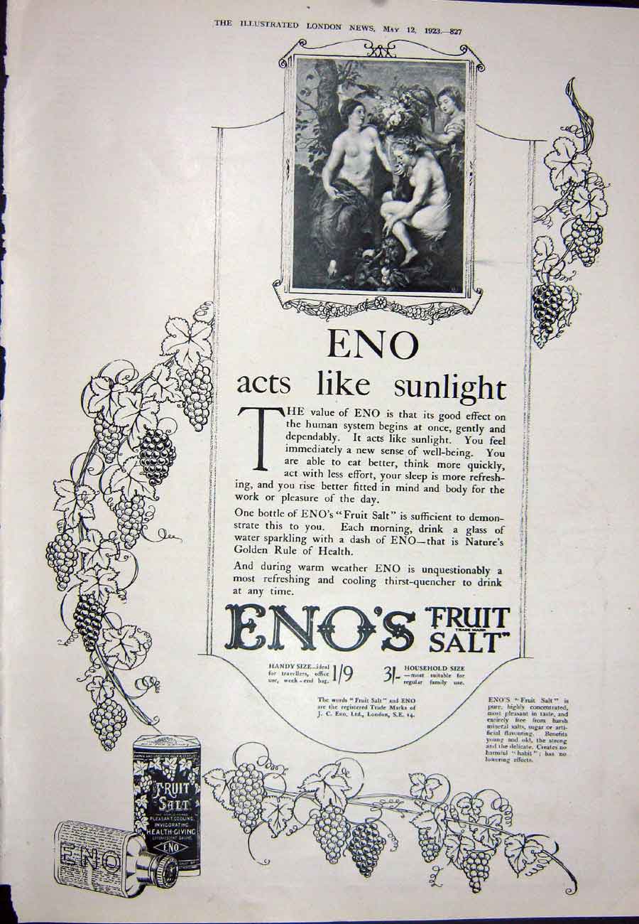 Old Vintage Print 1923 Daimler Motor Car Jewellery Enos Fruit Salt Horse 20th