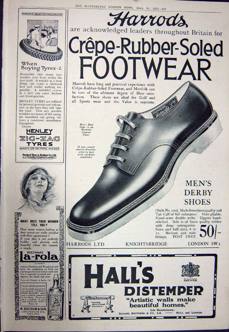 Old Vintage Print 1923 Straker Squire Jewellery Harrods Shoes Hall'S Car 20th