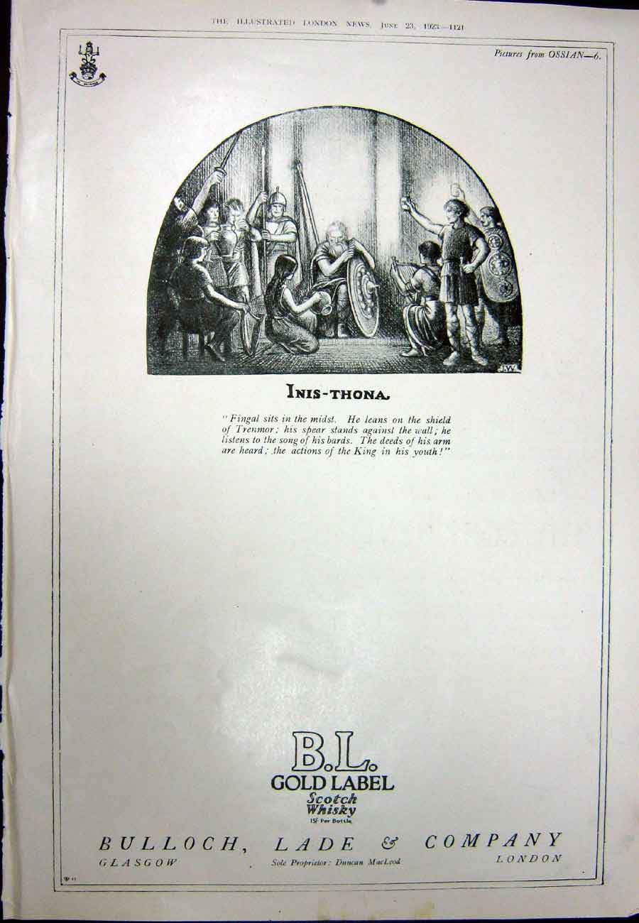 Original Old Vintage Print 1923 Harrods Motor Bicycle B.L GLabel Scotch Whisky