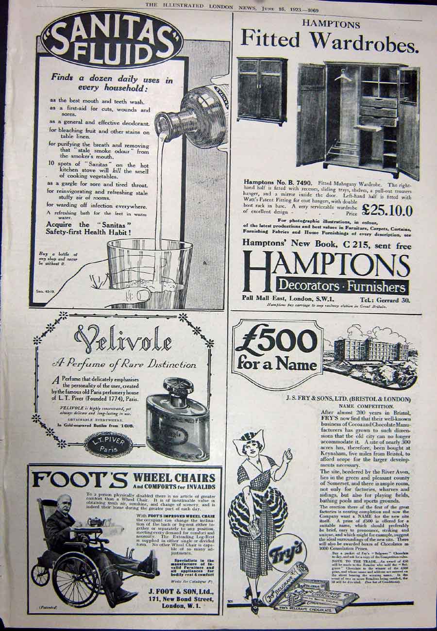 Old Vintage Print 1923 Amplion Wireless Speaker Fry'S Hamptons Sanitas 20th