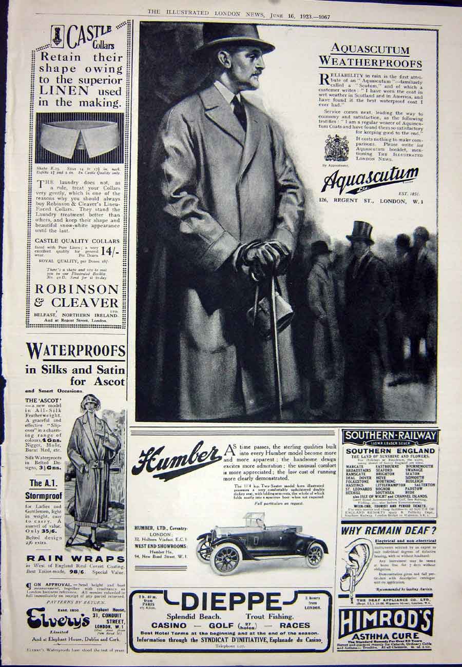 Original Old Vintage Print 1923 Devon Matoaka Cigarettes Humber Aquascutum Car