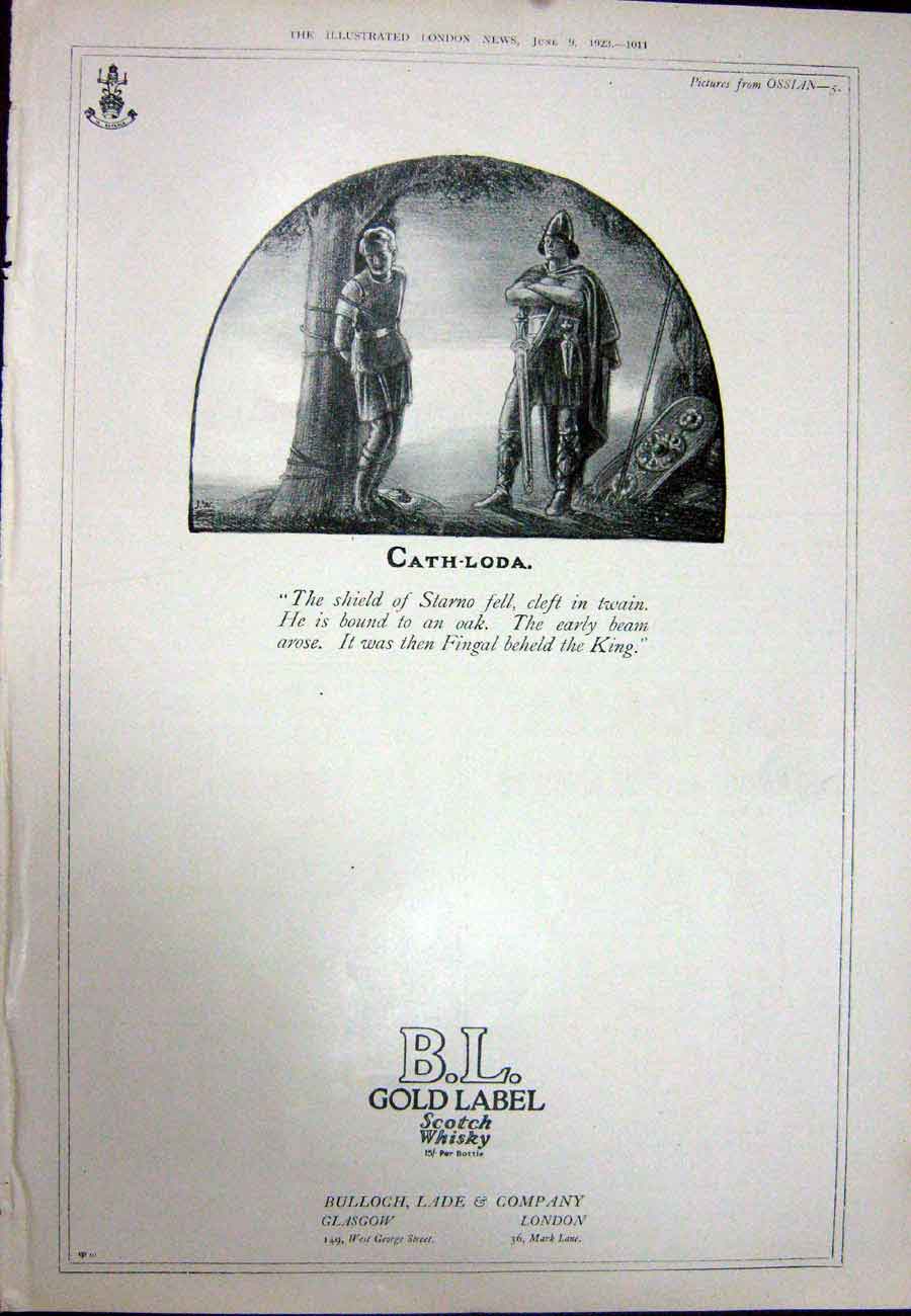 Original Old Vintage Print 1923 Harrods Binoculars Idris B.L GLabel Whisky