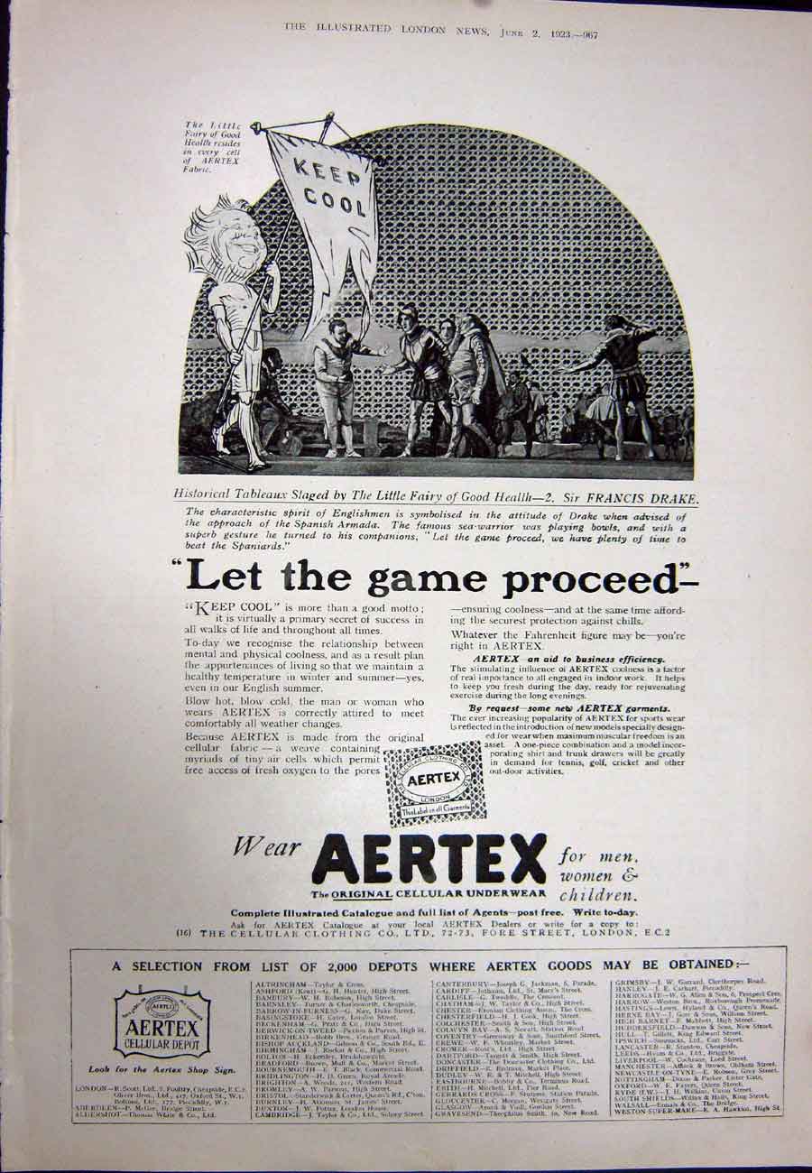 Antique Old Print 1923 Harrogate Evian Godfrey Davis Car Aertex Underwear 20th
