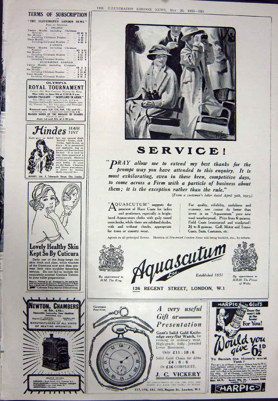 Original Old Vintage Print 1923 Harrods Furniture Vickery Watches Aquascutum