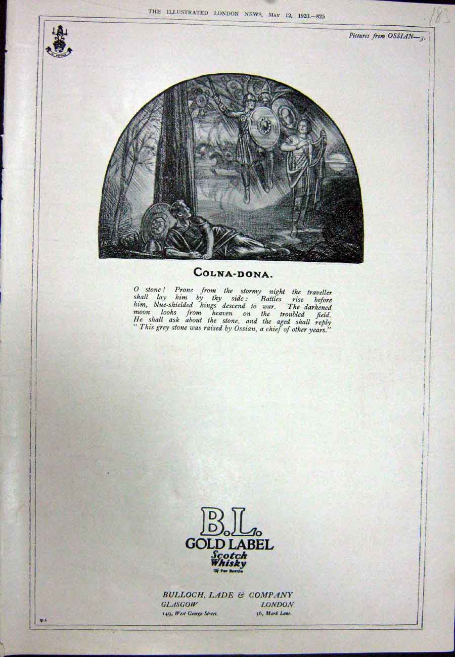 Antique Print Ref.916 1923 Advertisement B.L G Label Scotch Whisky Glasgow